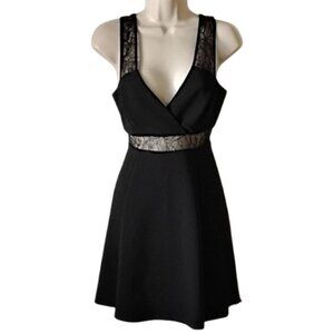NWOT BCBGeneration Lace Detail Deep V-Neck Flare Mini Dress 4 Black